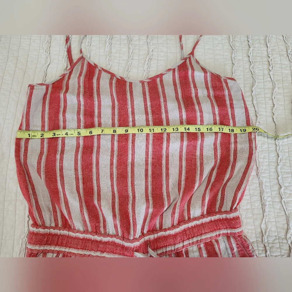 Ann Taylor Loft Linen Blend Coral Striped Romper, Size 10 - Picture 10 of 10